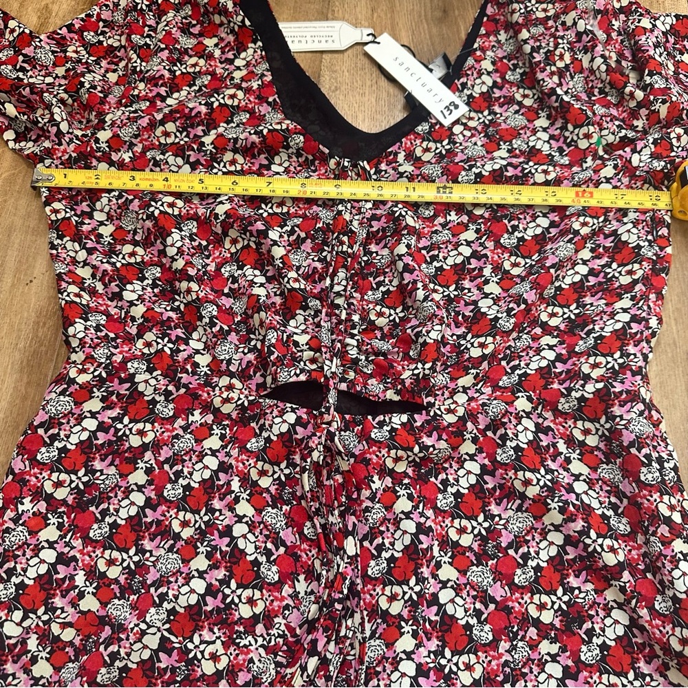 NWT Sanctuary Floral Chiffon Halter Neck Long Sleeve Front Cut-Out Dress Size 8 - Picture 14 of 15